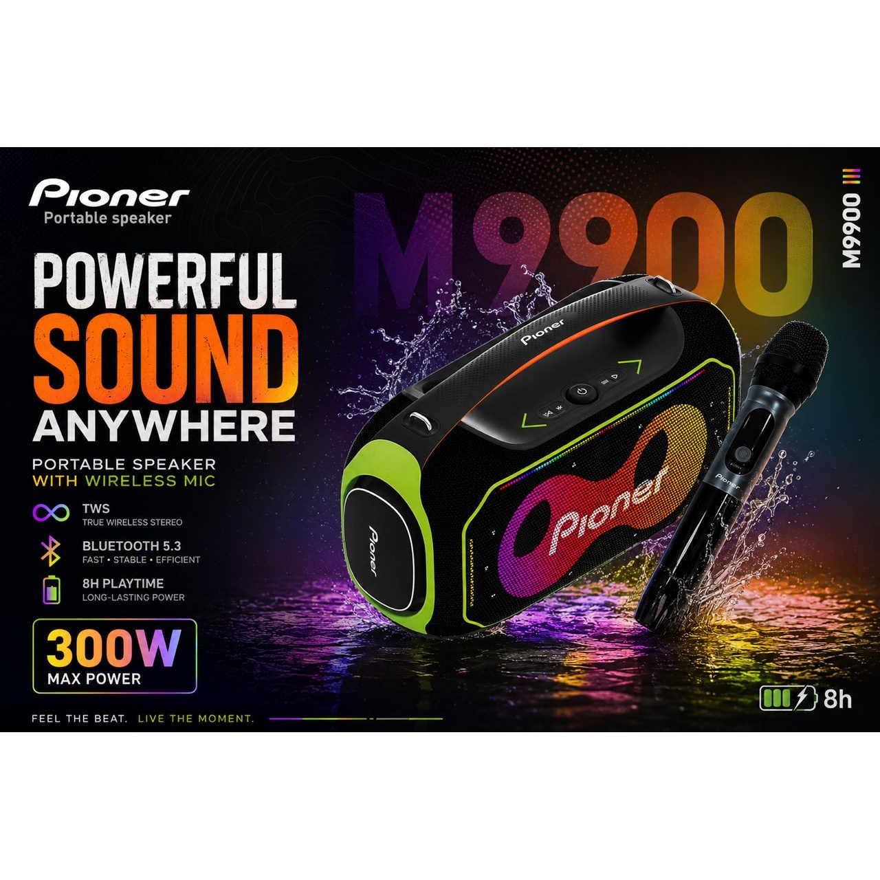 اسپیکر بلوتوثی پایونر M9900  شارژی 300 وات ضد پاشش آب